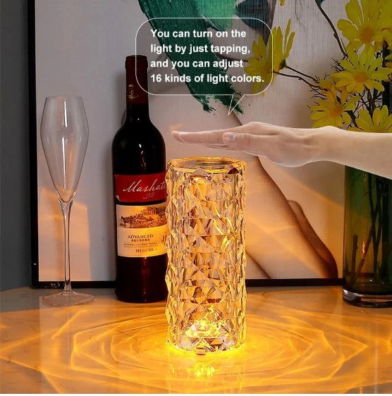 Sophisticated Touch-Controlled Crystal Diamond Cut Lamp with LED Illumination